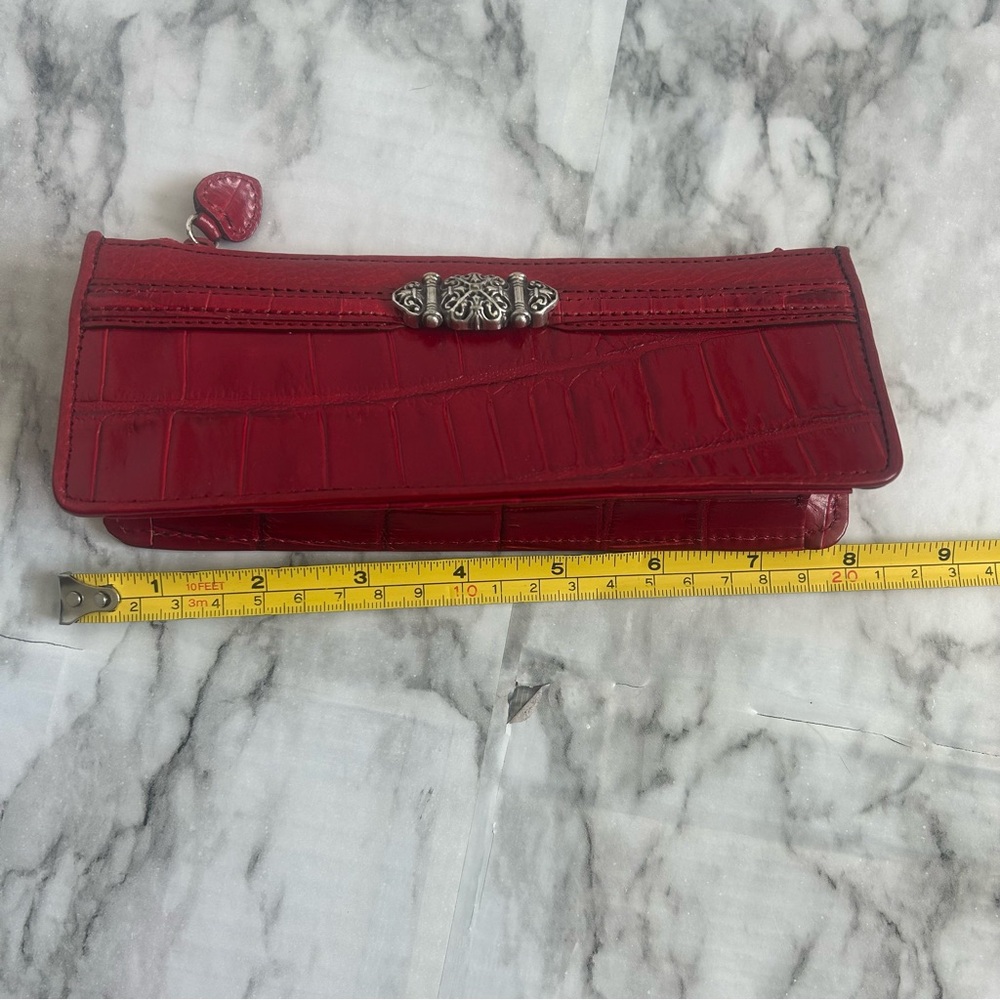 Brighton | Red Leather Croc Embossed Zip Up cosmetic Case Coin purse Makeup case - Picture 8 of 10